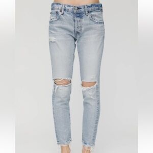 Moussy Faded Blue Distressed Cropped Jeans